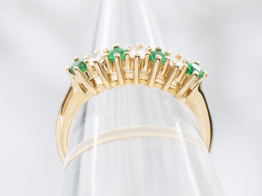 Alternating Diamond and Emerald Gemstone Band
