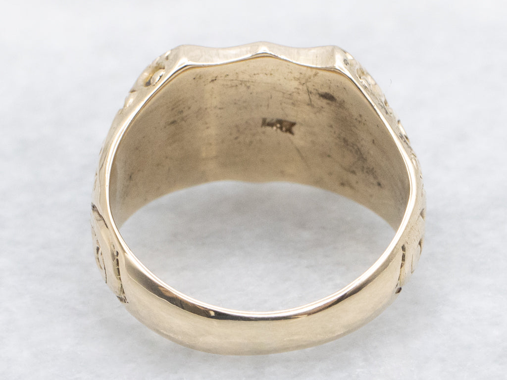Antique Gold "MG" Monogrammed Shield Signet Ring