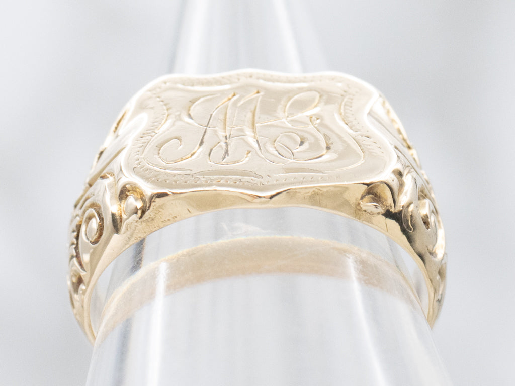 Antique Gold "MG" Monogrammed Shield Signet Ring