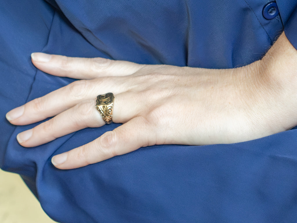 Antique Gold "MG" Monogrammed Shield Signet Ring