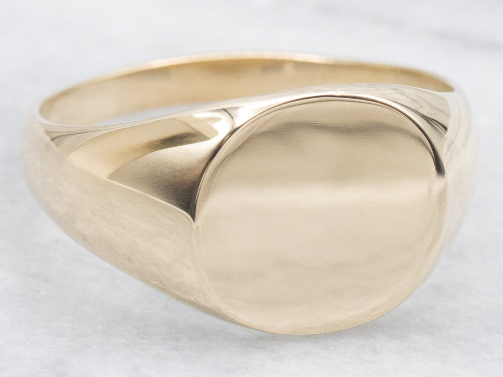 Men's Oval-Top Yellow Gold Signet Ring