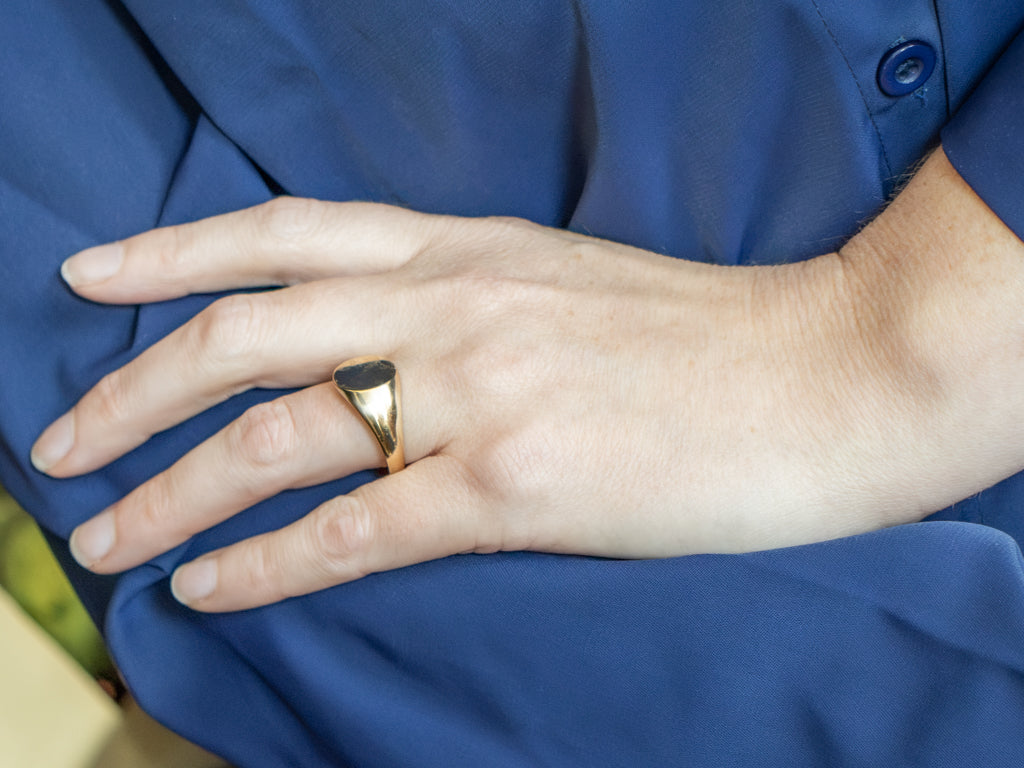 Men's Oval-Top Yellow Gold Signet Ring