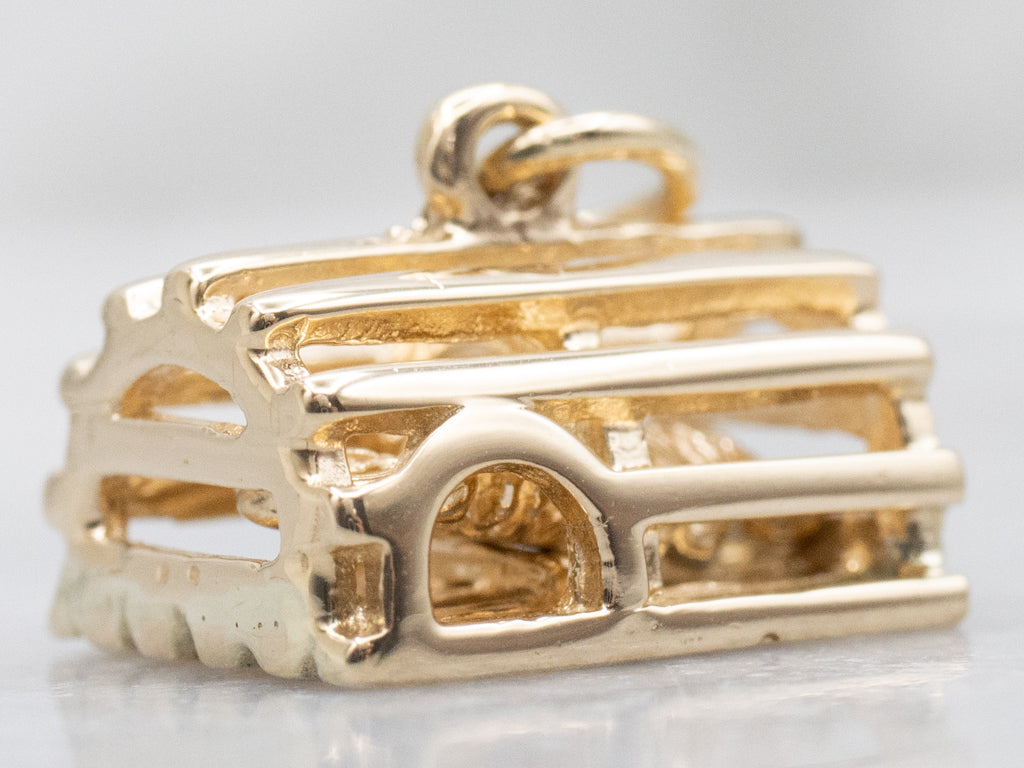 Yellow Gold Lobster Trap Charm with Lobster