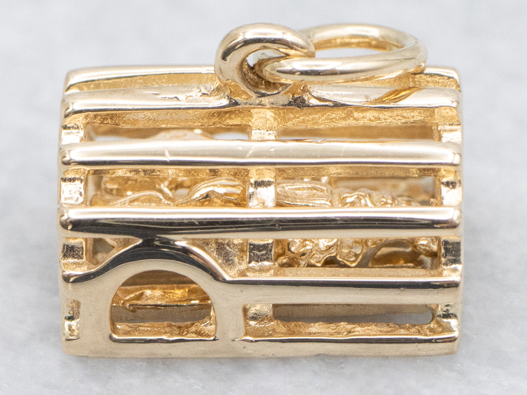 Yellow Gold Lobster Trap Charm with Lobster