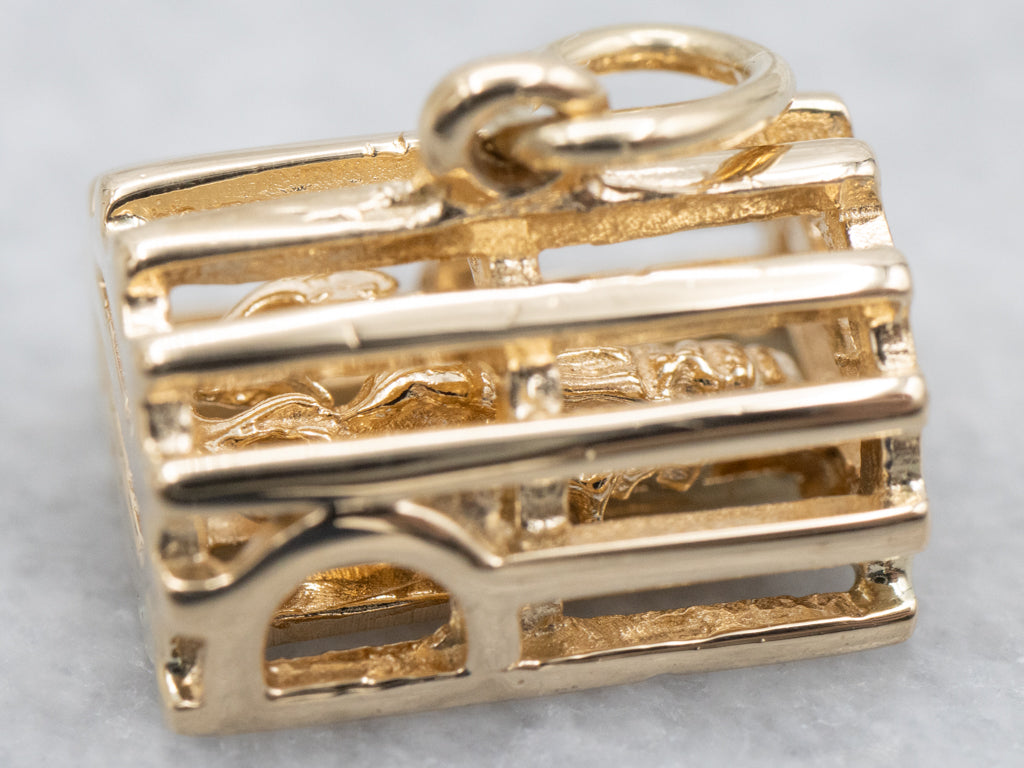 Yellow Gold Lobster Trap Charm with Lobster
