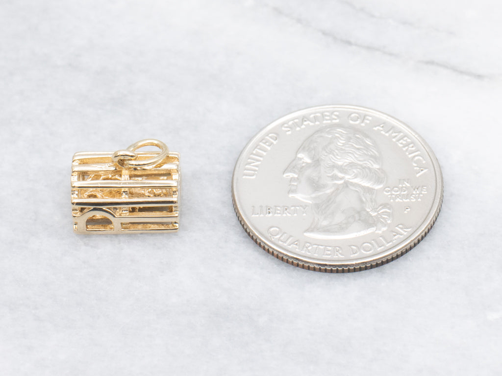 Yellow Gold Lobster Trap Charm with Lobster