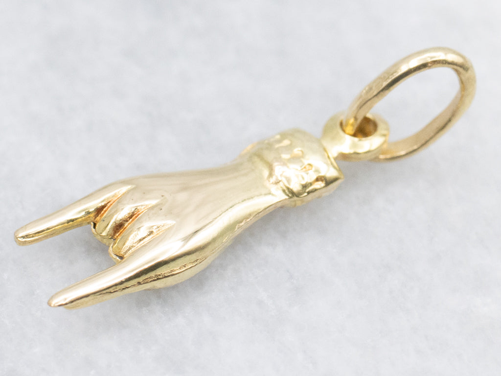 Italian Mano Cornuto Yellow Gold Charm Pendant