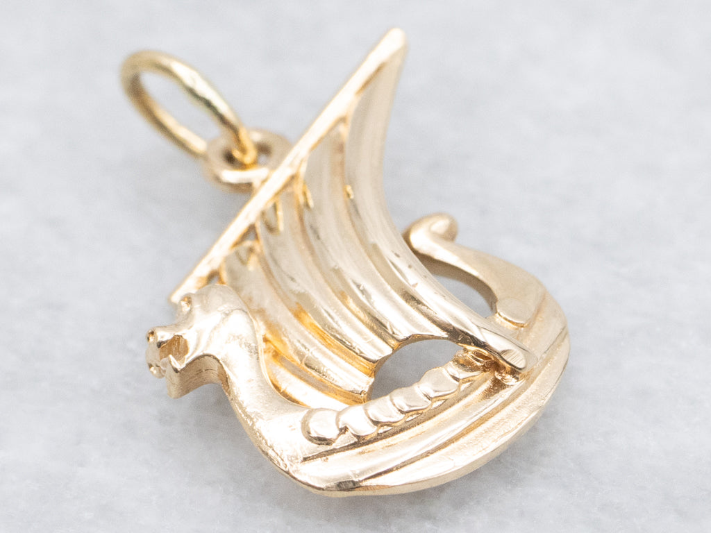Yellow Gold Viking Ship Charm Pendant