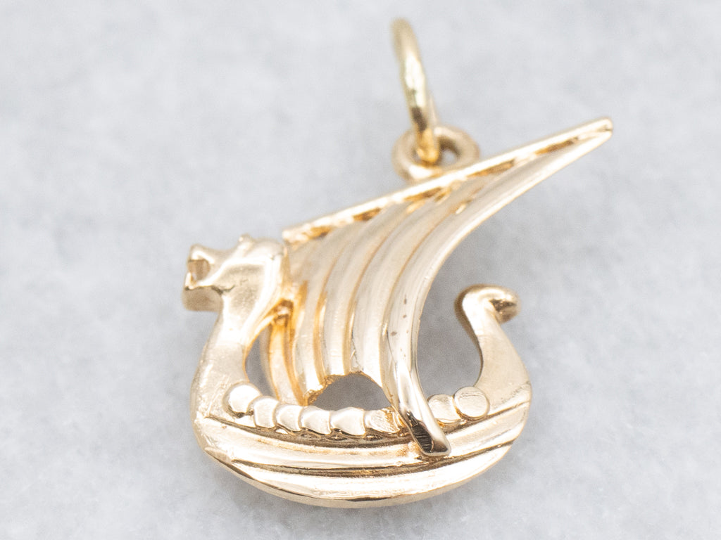 Yellow Gold Viking Ship Charm Pendant