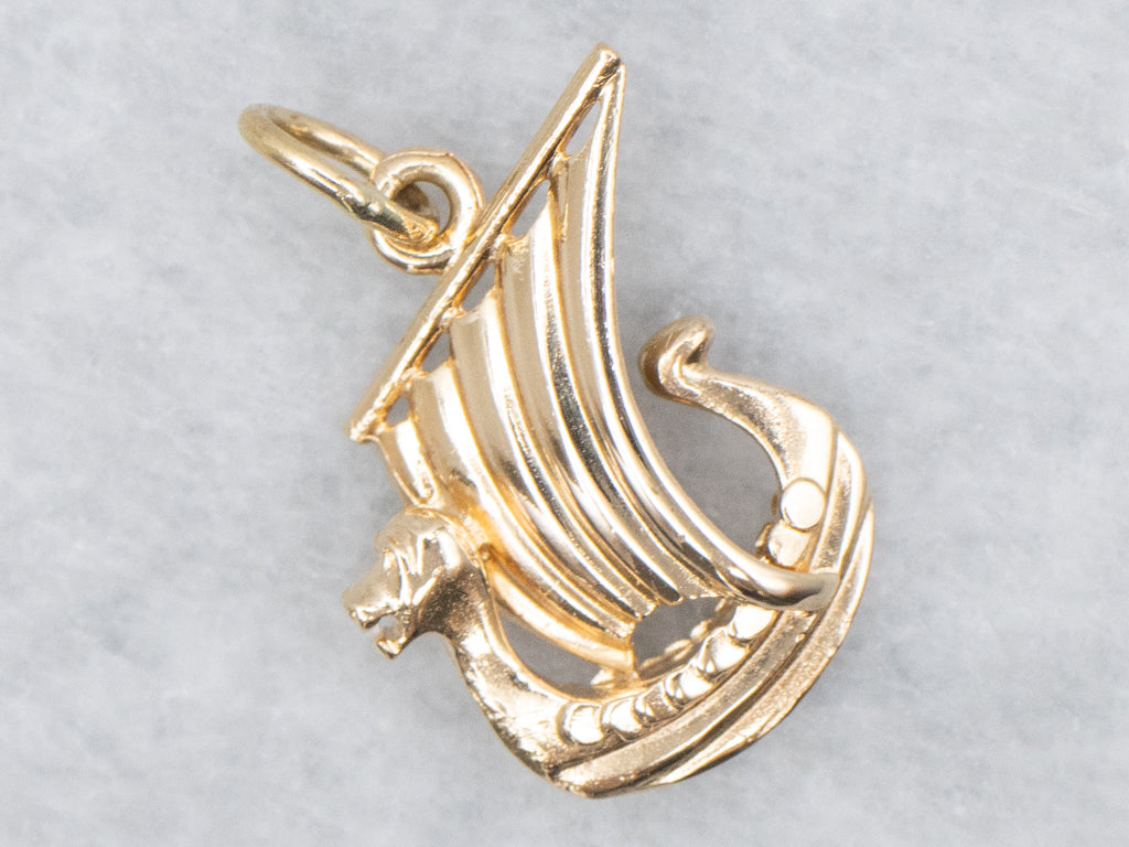 Yellow Gold Viking Ship Charm Pendant
