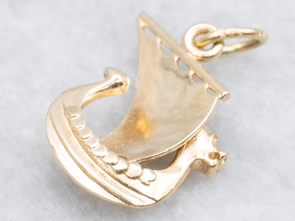 Yellow Gold Viking Ship Charm Pendant