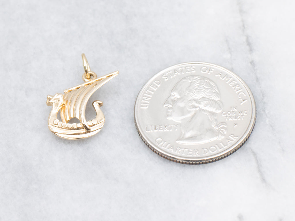 Yellow Gold Viking Ship Charm Pendant