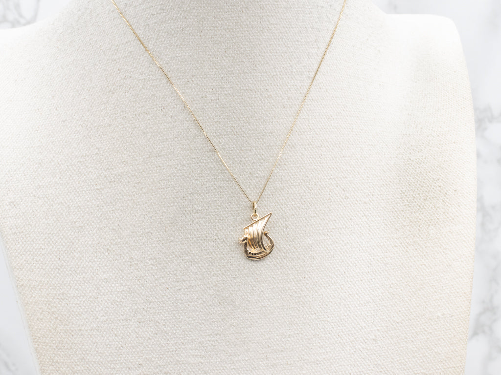 Yellow Gold Viking Ship Charm Pendant