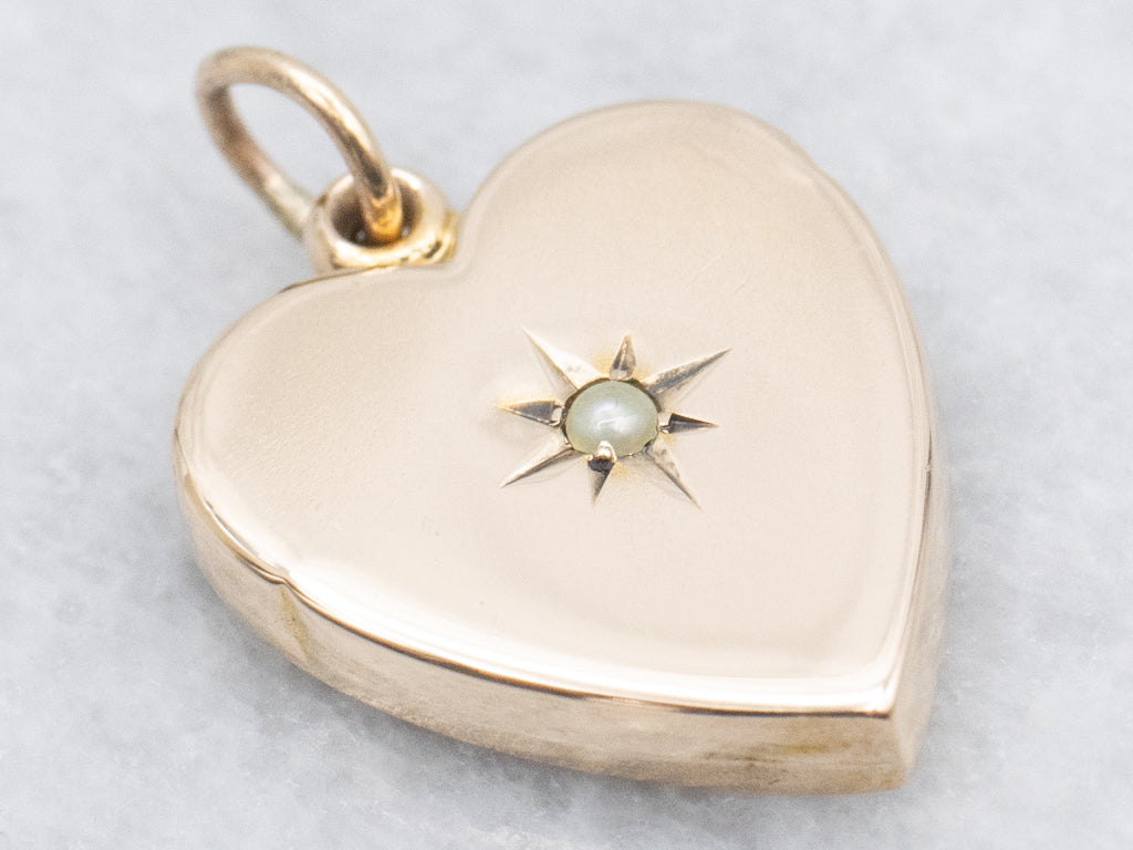 Seed Pearl Yellow Gold Heart Pendant
