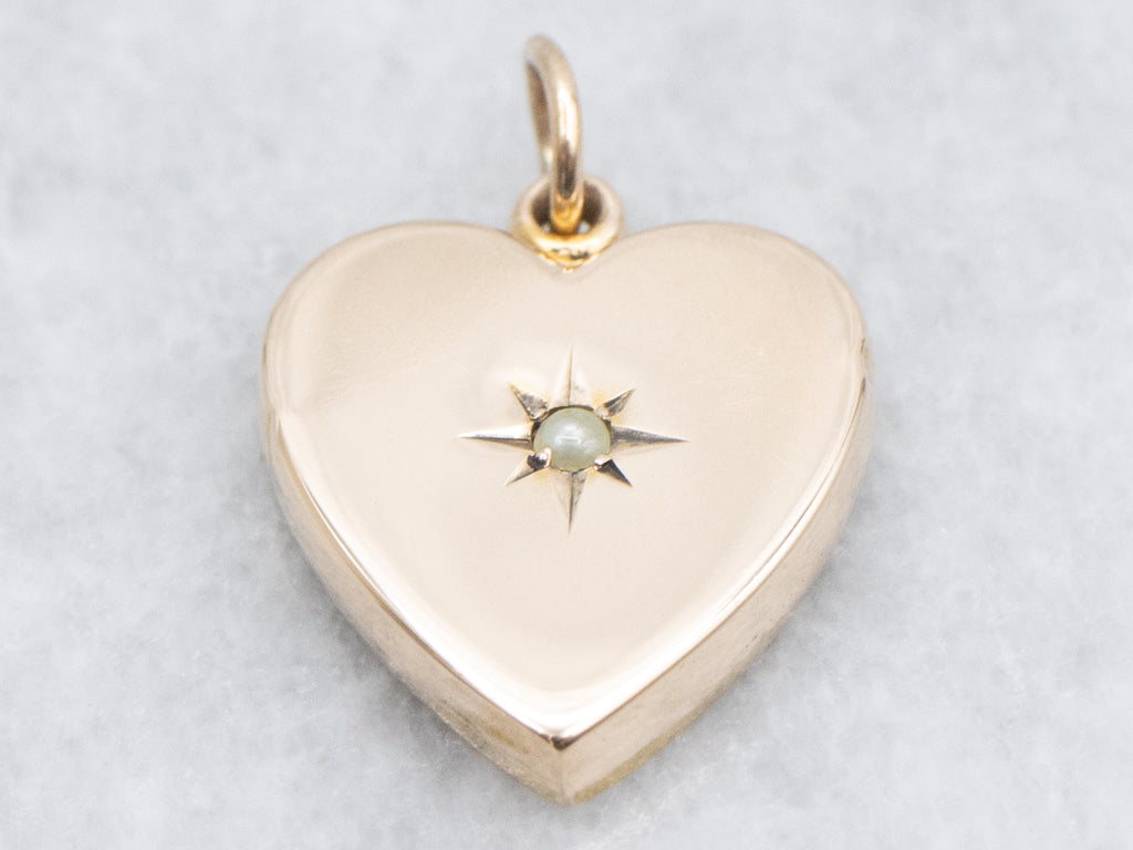 Seed Pearl Yellow Gold Heart Pendant