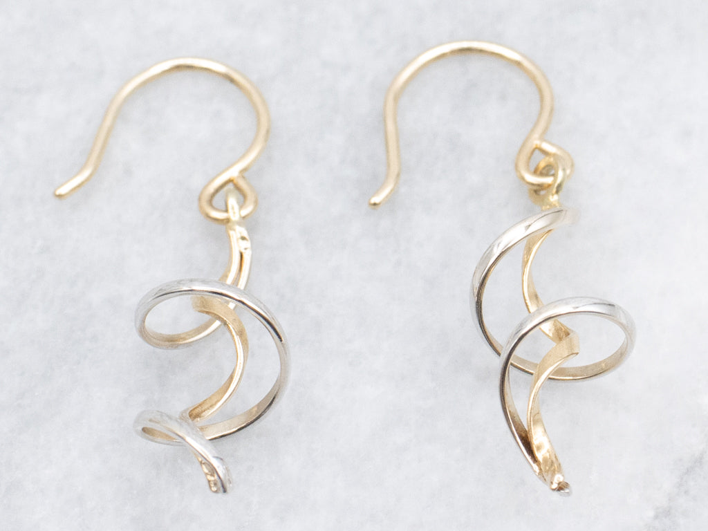 Two-Tone Gold Swirl Drop Earrings