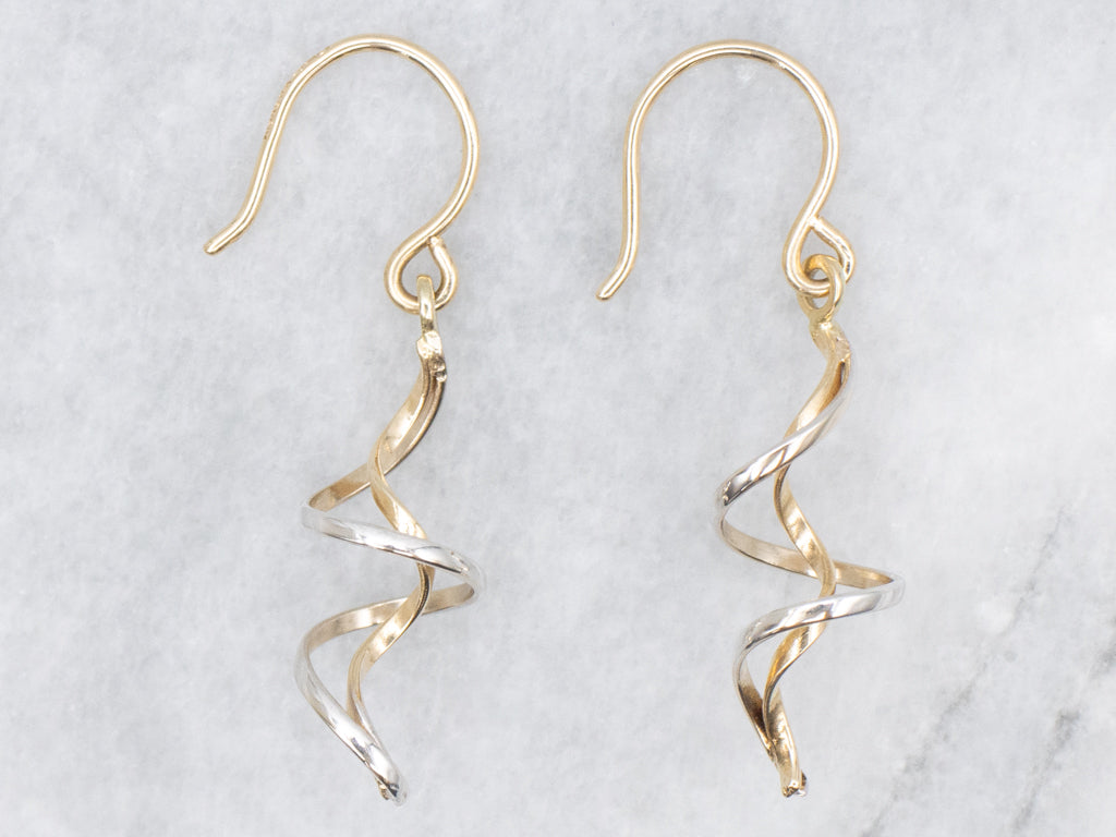 Two-Tone Gold Swirl Drop Earrings