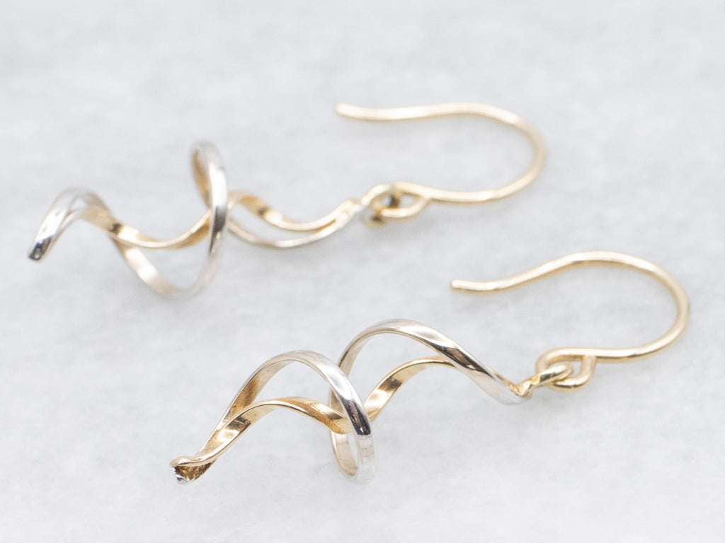 Two-Tone Gold Swirl Drop Earrings