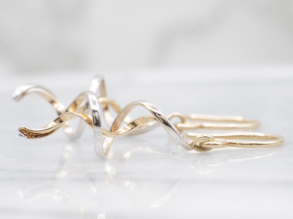 Two-Tone Gold Swirl Drop Earrings