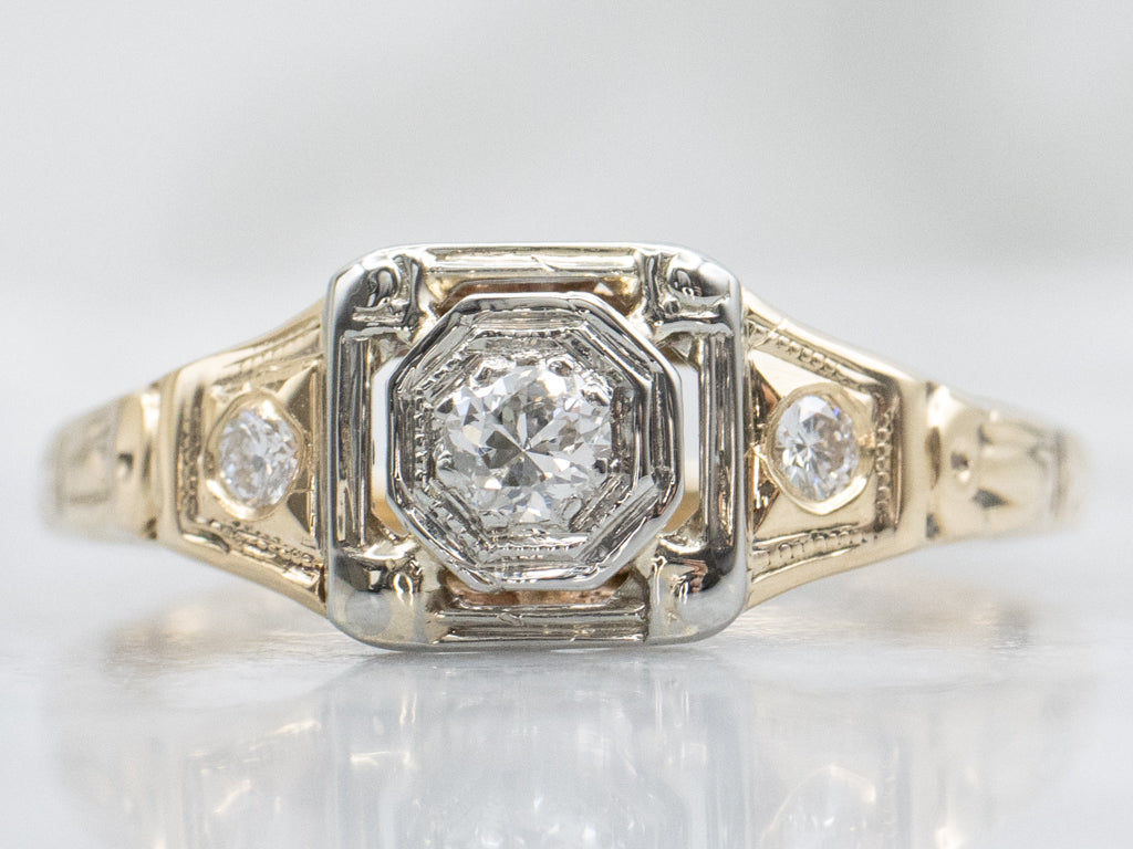 Diamond Retro-Era Two-Tone Gold Engagement Ring