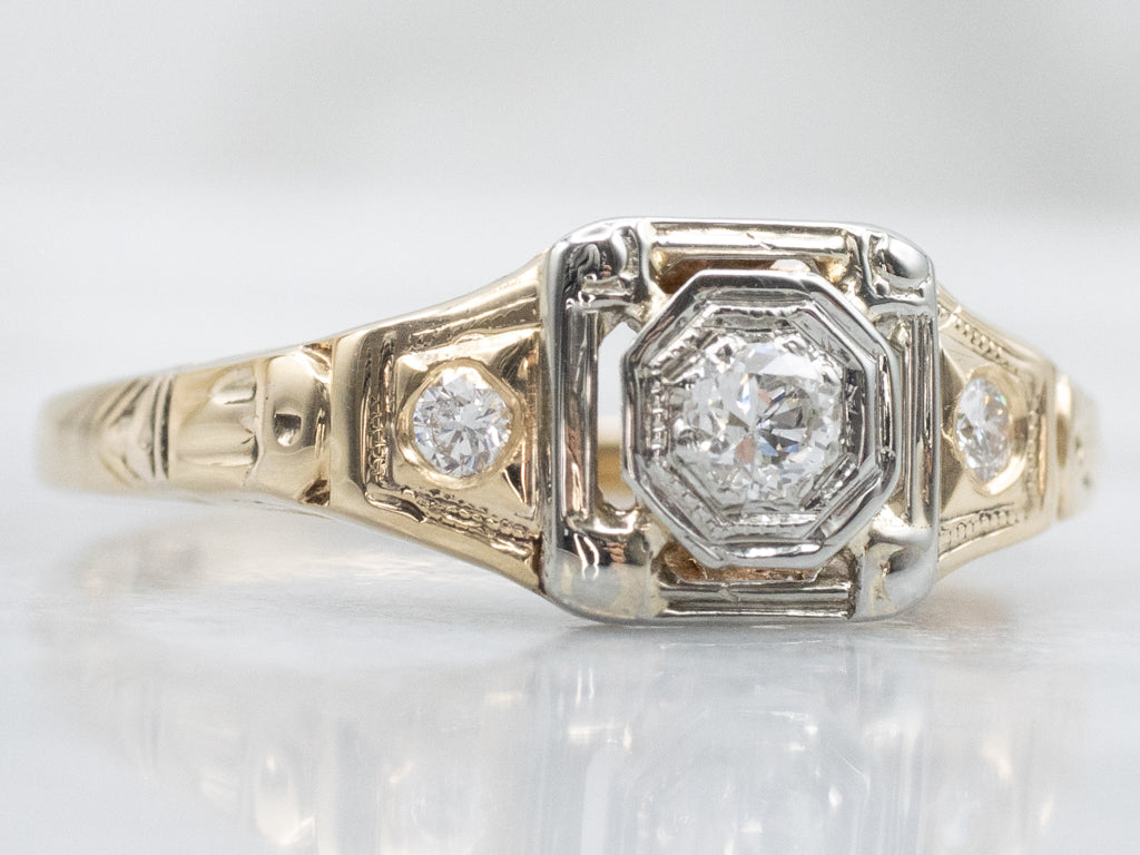 Diamond Retro-Era Two-Tone Gold Engagement Ring