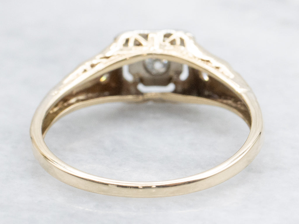 Diamond Retro-Era Two-Tone Gold Engagement Ring
