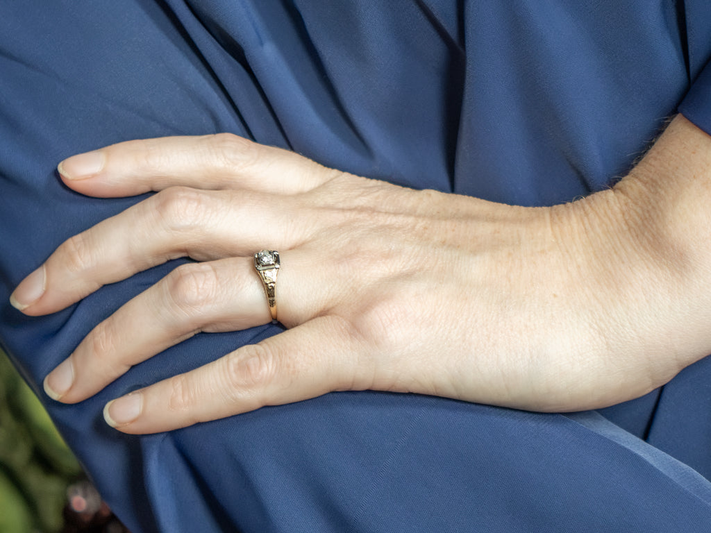 Diamond Retro-Era Two-Tone Gold Engagement Ring