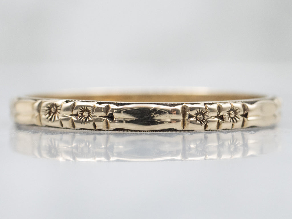 Vintage Yellow Gold Floral Forget-me-Not Patterned Band
