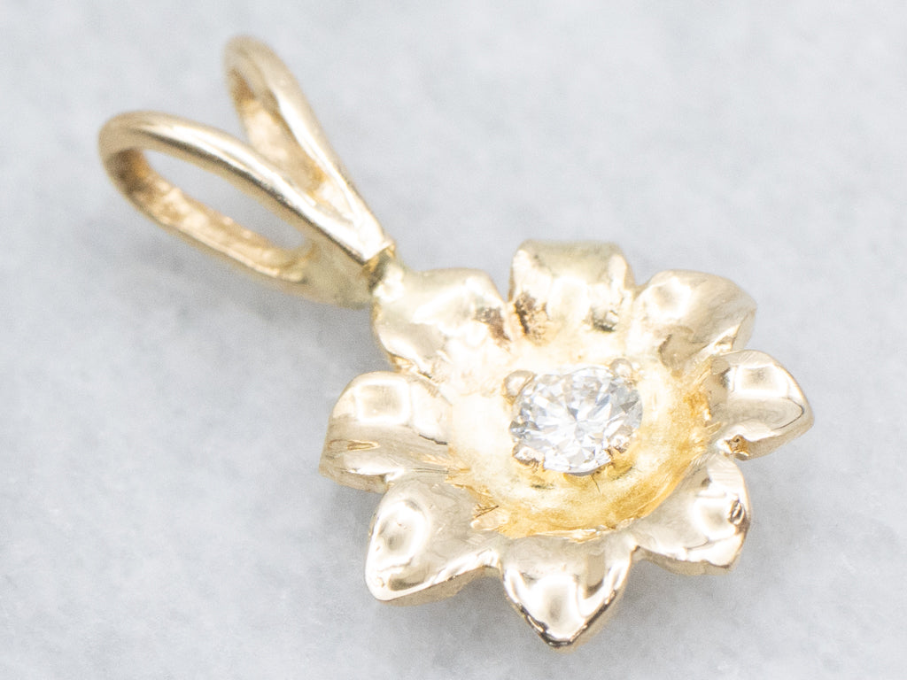 Yellow Gold Diamond Flower Pendant
