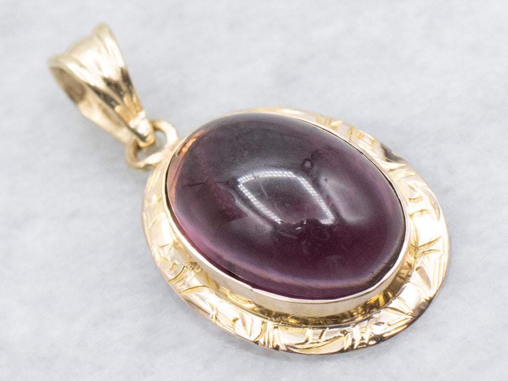 Vintage Gold Bezel-Set Purple Glass Cabochon Pendant