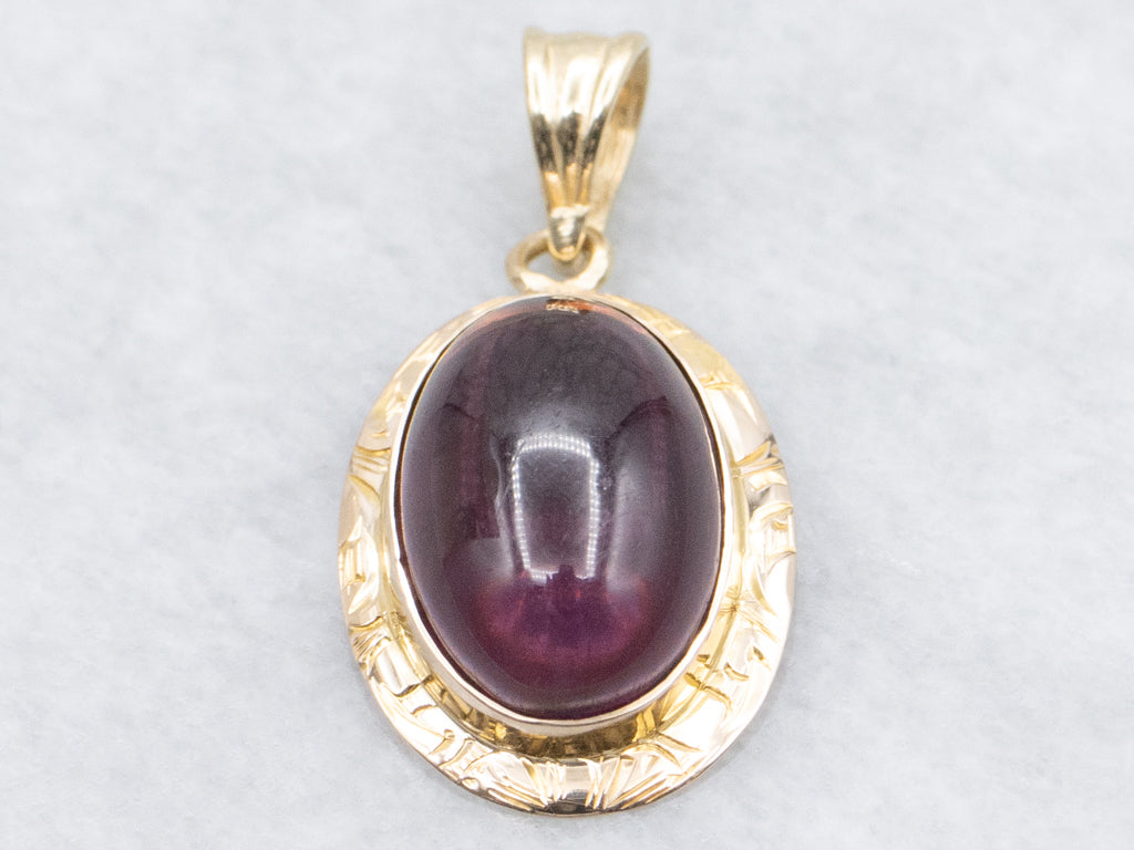 Vintage Gold Bezel-Set Purple Glass Cabochon Pendant