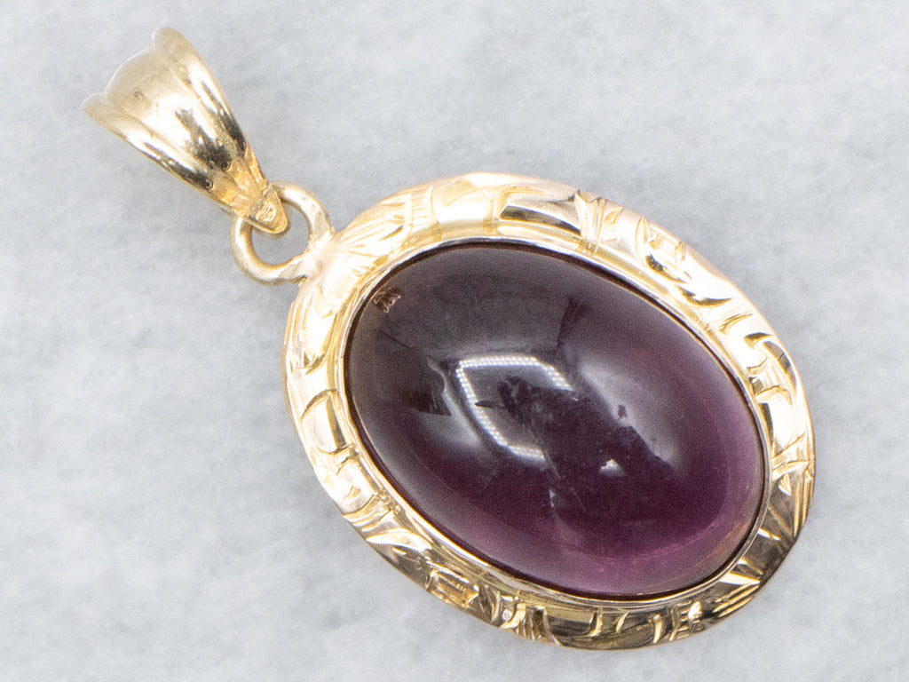 Vintage Gold Bezel-Set Purple Glass Cabochon Pendant