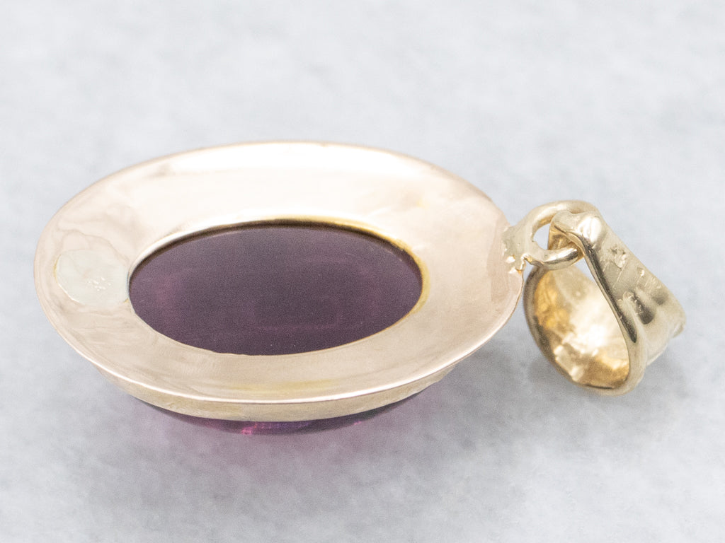 Vintage Gold Bezel-Set Purple Glass Cabochon Pendant