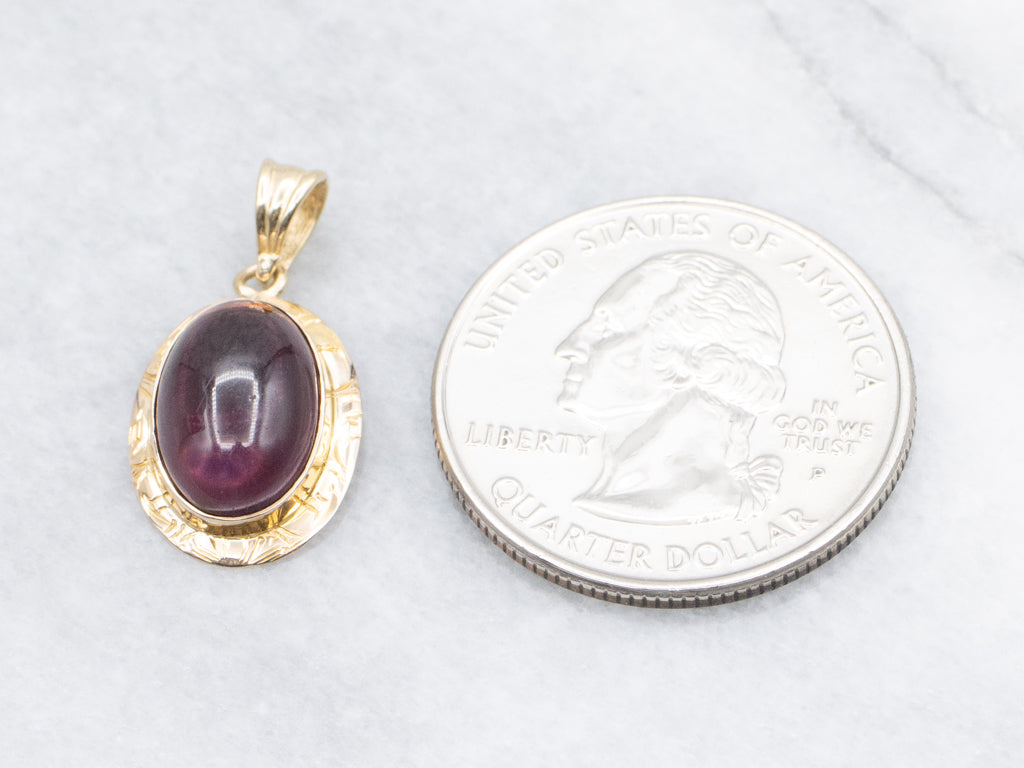 Vintage Gold Bezel-Set Purple Glass Cabochon Pendant