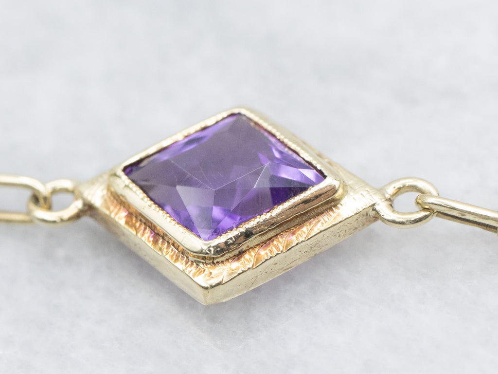 Antique Bezel-Set Amethyst Yellow Gold Gemstone Link Bracelet