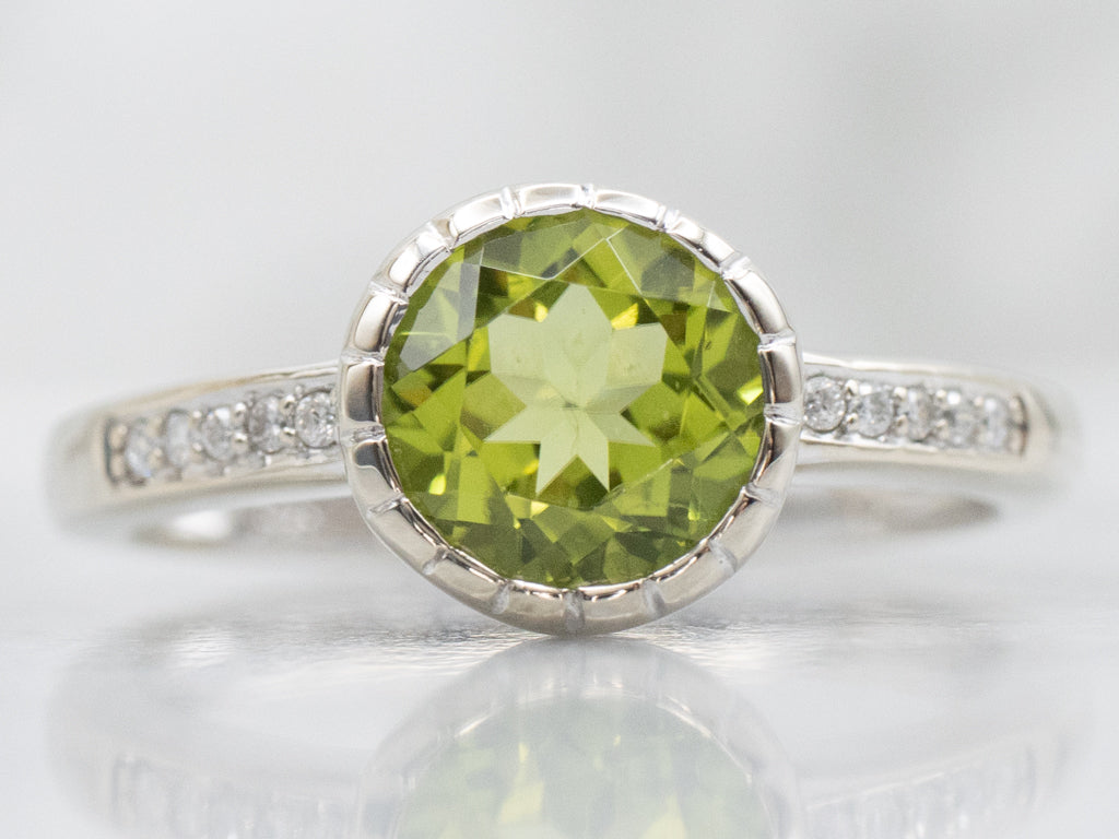 Bezel-Set Peridot White Gold Ring with Diamond Accents