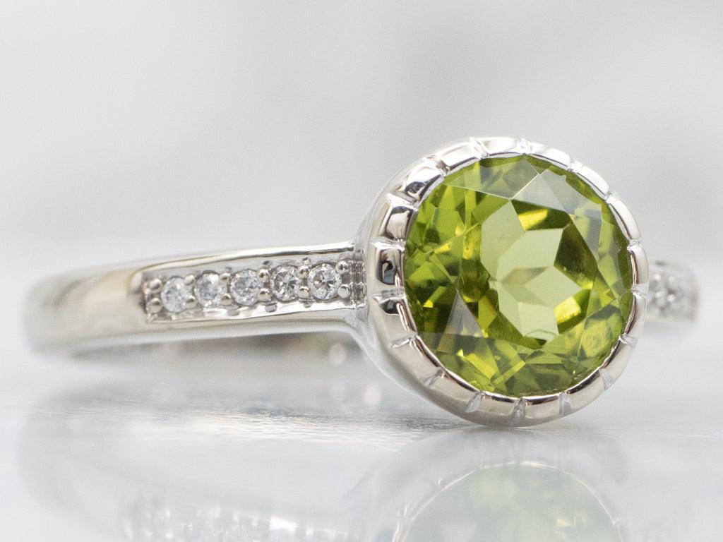 Bezel-Set Peridot White Gold Ring with Diamond Accents