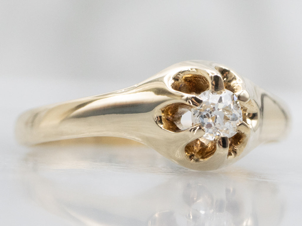 Belcher-Set Old Mine Cut Diamond Solitaire Gold Engagement Ring