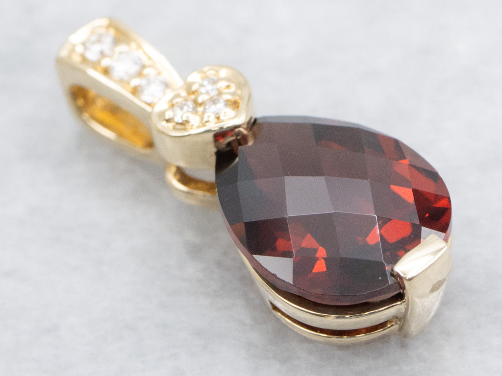 Pineapple-Cut Garnet and Diamond Sweetheart Gold Pendant