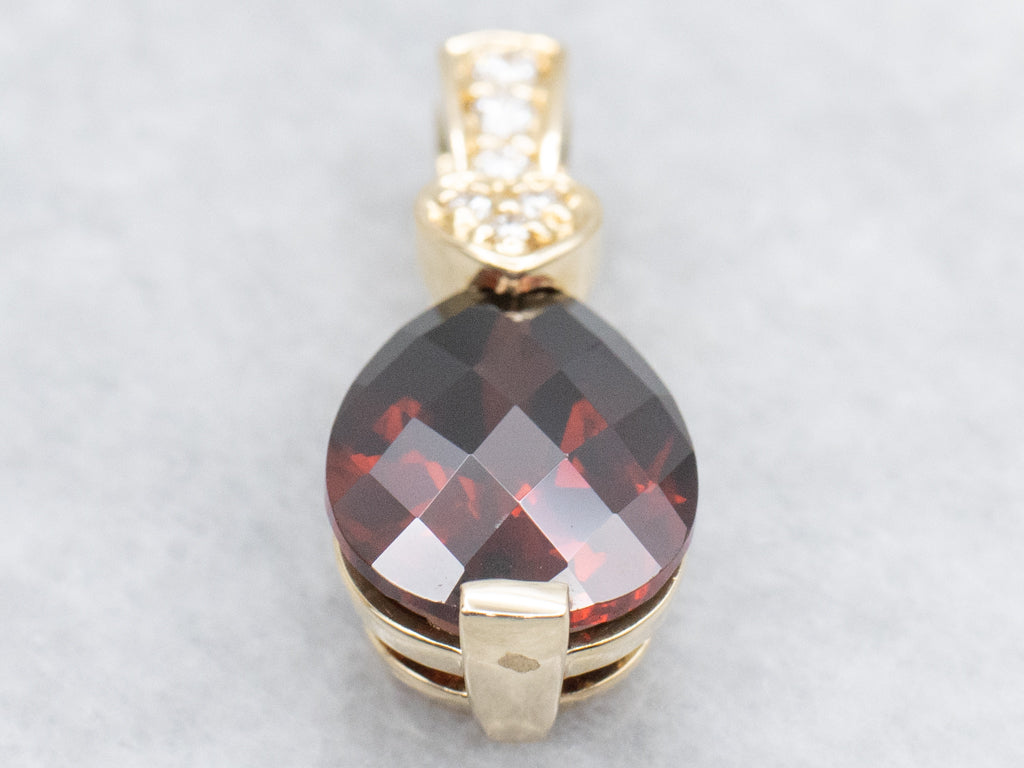 Pineapple-Cut Garnet and Diamond Sweetheart Gold Pendant