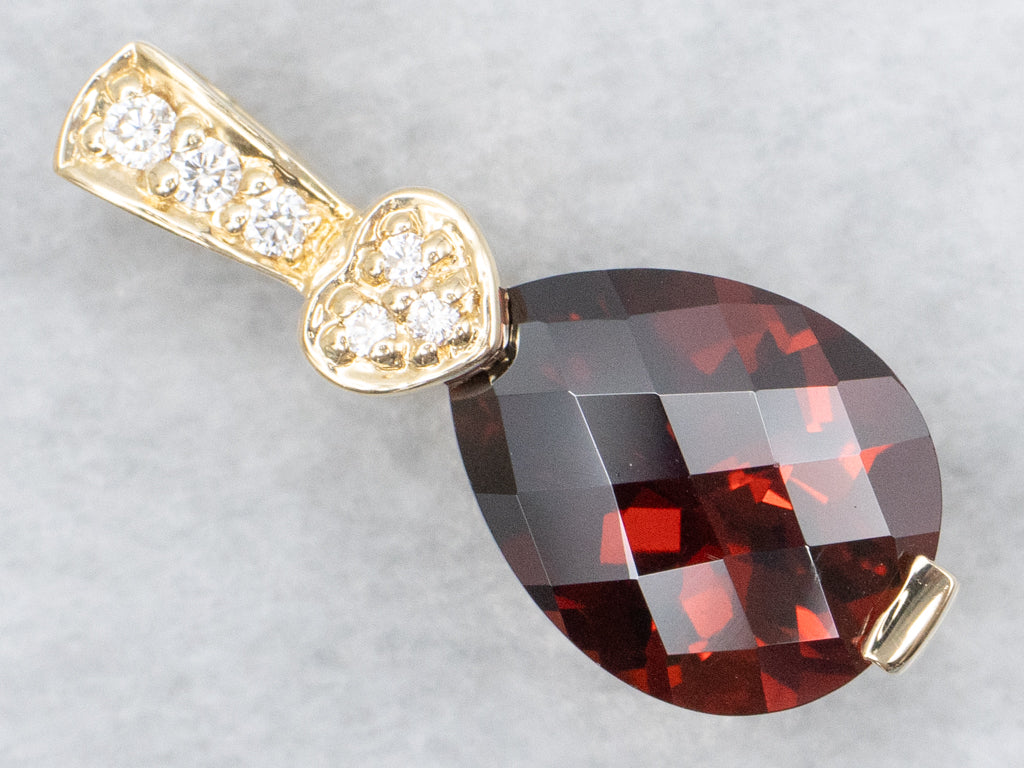Pineapple-Cut Garnet and Diamond Sweetheart Gold Pendant