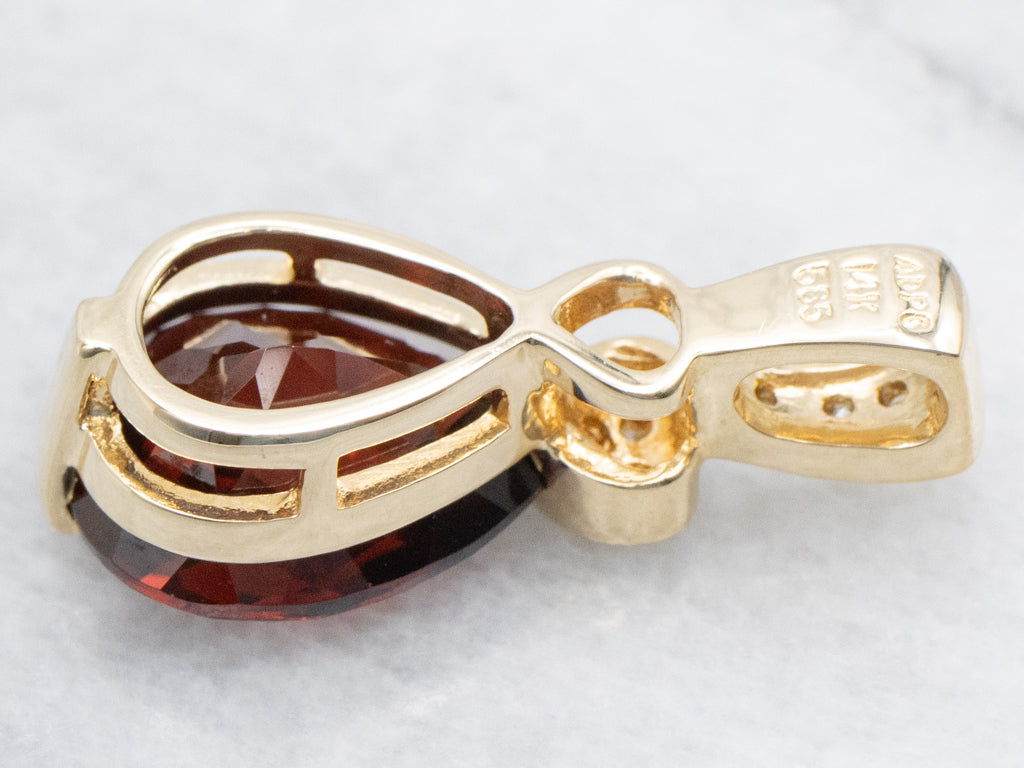 Pineapple-Cut Garnet and Diamond Sweetheart Gold Pendant