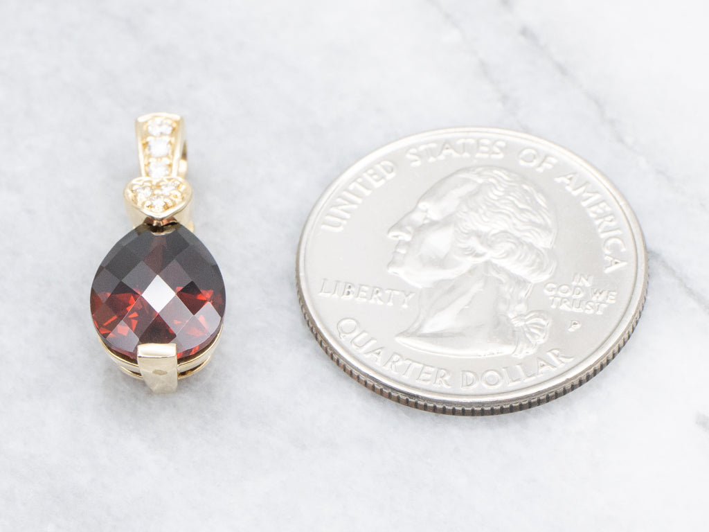 Pineapple-Cut Garnet and Diamond Sweetheart Gold Pendant