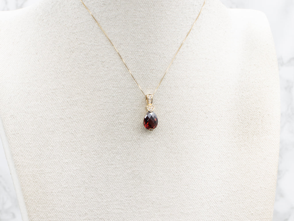 Pineapple-Cut Garnet and Diamond Sweetheart Gold Pendant