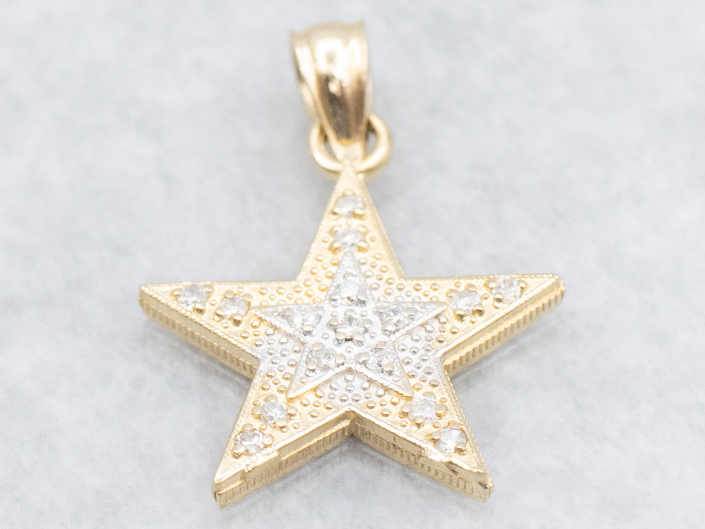 Textured Two-Tone Gold Diamond Star Pendant