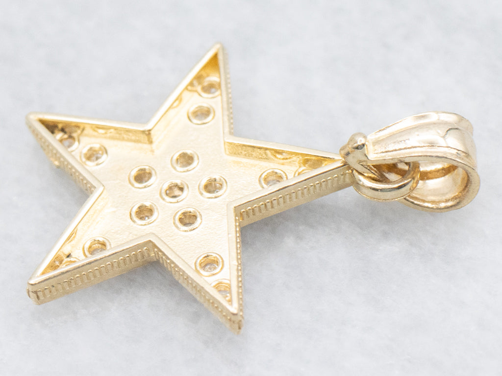 Textured Two-Tone Gold Diamond Star Pendant