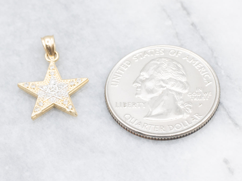 Textured Two-Tone Gold Diamond Star Pendant