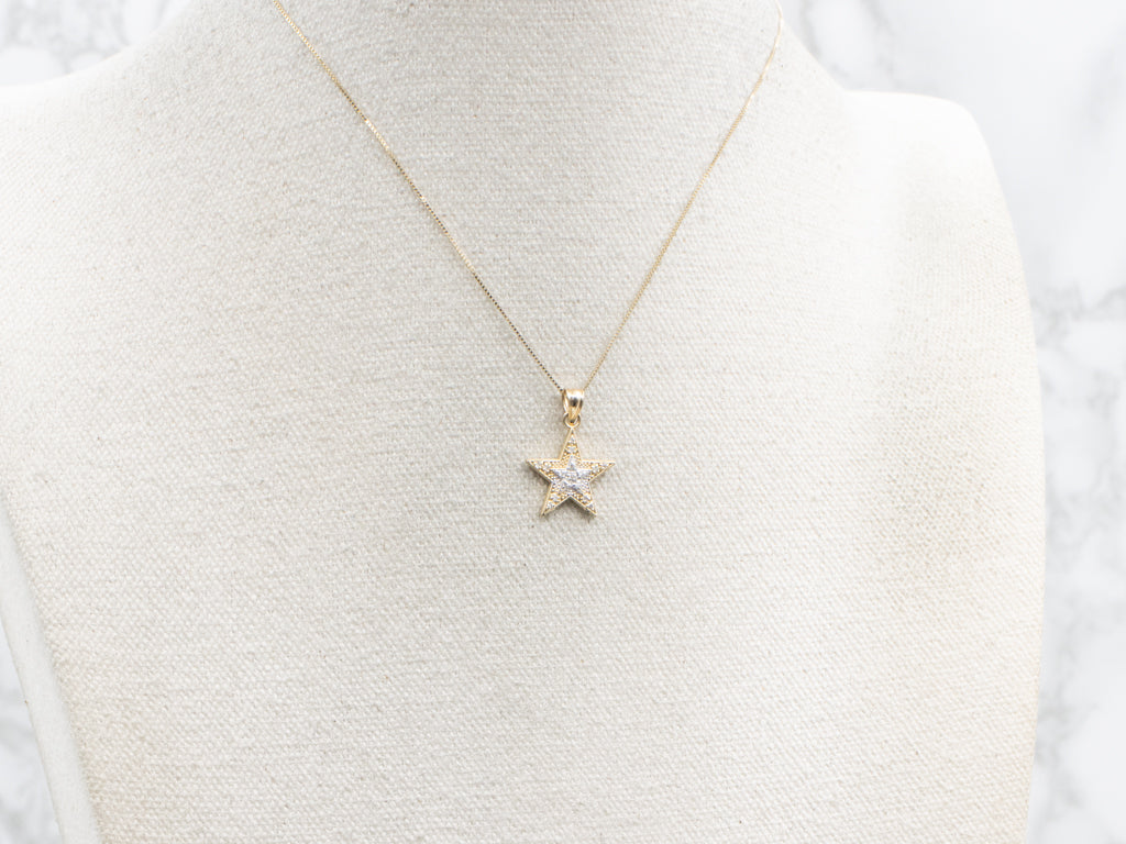 Textured Two-Tone Gold Diamond Star Pendant