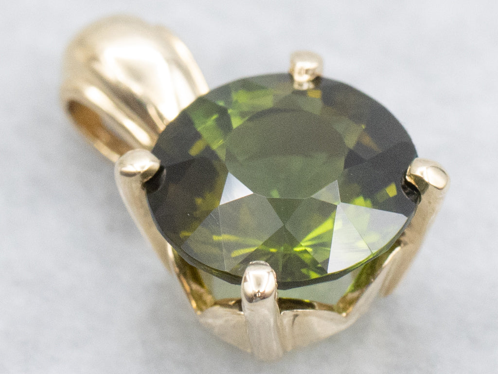 Beautiful Olive Green Tourmaline Gold Pendant