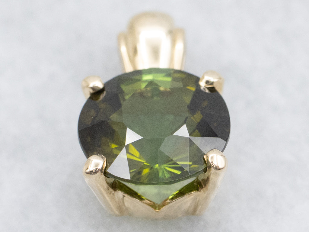 Beautiful Olive Green Tourmaline Gold Pendant